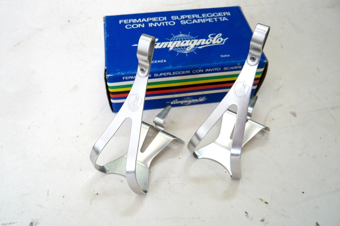 NOS ALE 90/M TOE CLIPS INOX STEEL CAMPAGNOLO SUPER RECORD QUILL PEDALS SIZE M 
